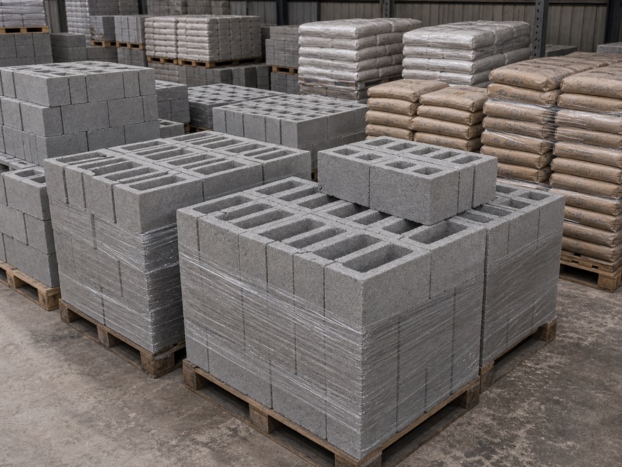 Covered storage with Saudi-style hollow concrete blocks and cement materials