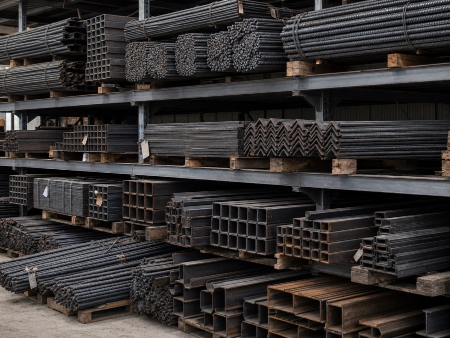 Warehouse racks with reinforcement steel bars, tubes, and steel profiles